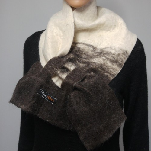 Cache-cou alpaga / foulard feutré en alpaga naturel : nuances de gris-noir-blanc
