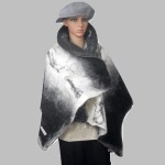 Châle alpaga de luxe / grand foulard pour femmes - 100% alpaga naturel écologique- feutré - réversible - noir blanc gris