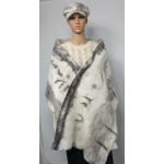 Grand foulard / châle pour femmes - 100% alpaga naturel - blanc noir gris argent