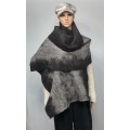 Grand foulard / châle pour femmes - 100% alpaga naturel - noir charcoal gris argent