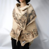 Shawl / scarf / wrap - marbled border - 100% natural alpaca - felted