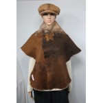 Châle triangle / cape / grand foulard pour femme - alpaga naturel feutré - tons brun chaud 