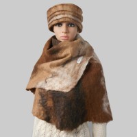 Womens shawl / cape / scarf - natural alpaca - felted - warm brown tones