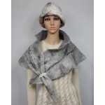 Châle couvre épaules / foulard triangulaire : 100% alpaga naturel : gris argent marbré
