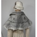 Shawl / scarf / shoulder cape : triangular : 100% natural alpaca : silver grey marble