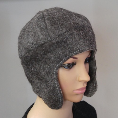 Tuque alpaga / chullo / chapeau feutré avec oreilles : 100% alpaga naturel couleur charbon