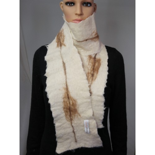 Foulard alpaga feutré 100% naturel : couleur blanc design brun : foulard pour femme ou homme