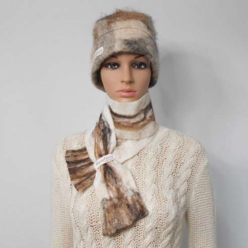 Foulard feutré 100% alpaga naturel : couleur blanc Krystal marbré : foulard pour femme ou homme