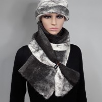 Designer alpaca scarf  : black and white marble : 100% natural felted alpaca : AlpagAdore womens scarf / mens scarf