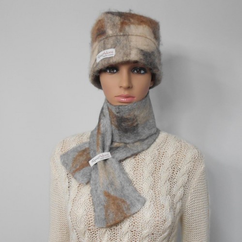 Foulard feutré 100% alpaga naturel : couleur Gunsmoke gris argent marbré : foulard pour femme ou homme