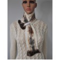 Small scarf : natural alpaca and silk : white Krystal with dark marbling