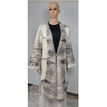 Châle kimono pour femme - blanc marbré gris et noir  - 100% alpaga naturel feutré 